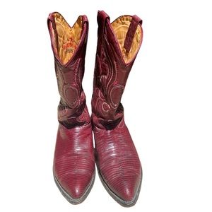 LOS ALTOS BURGUNDY OSTRICH LEG J TOE COWBOY BOOTS Size 9.5